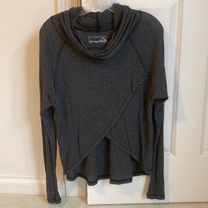 Grey waffle weave cowl neck Free People top cropped high low